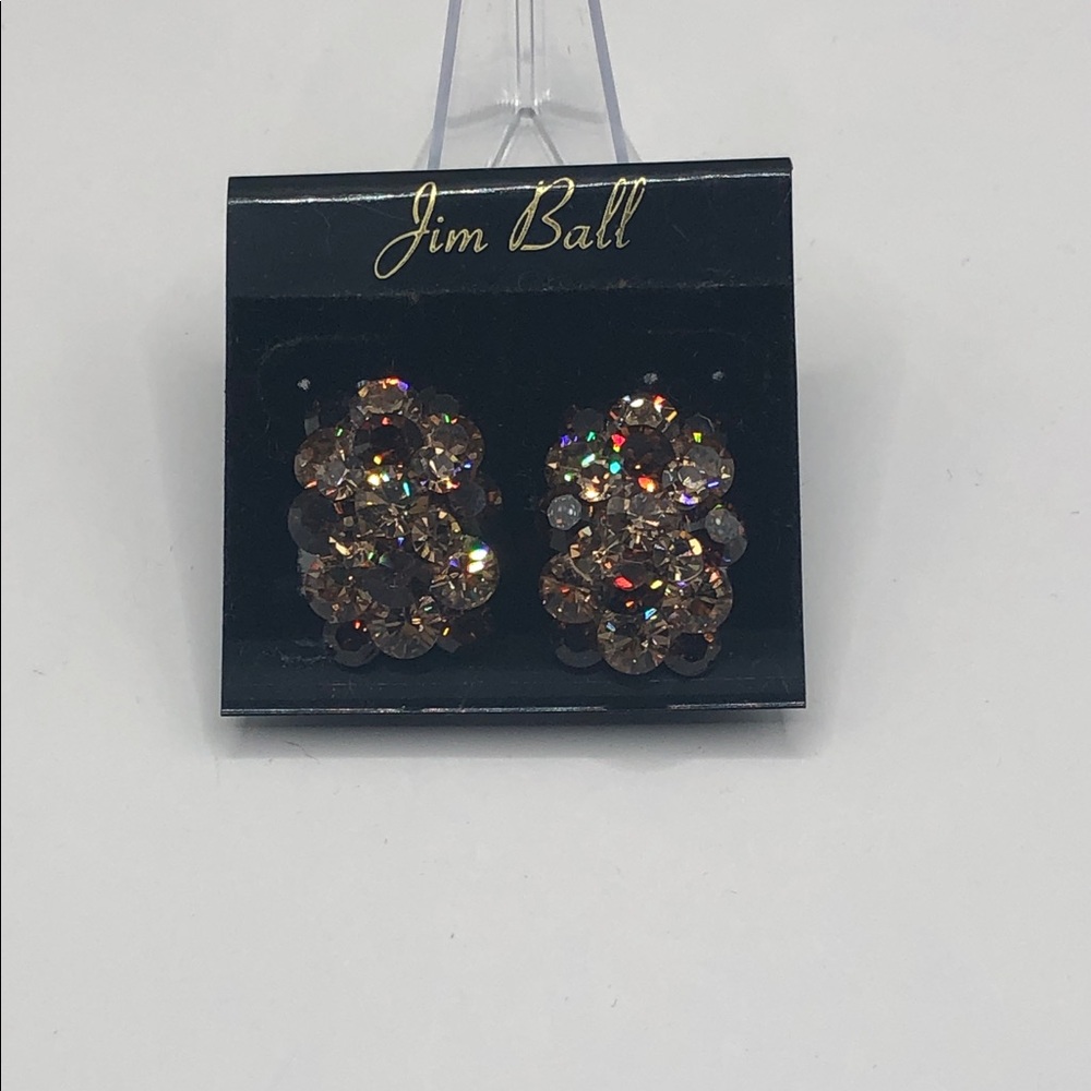 Jim Ball Swarovski Crystals Dazzling Clip On Earrings Statement Formal Evening